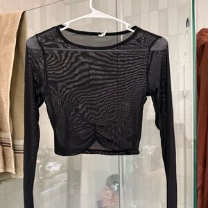 Urban Outfitters- Black Sheer / Mesh Long Sleeve Top | Crop Top